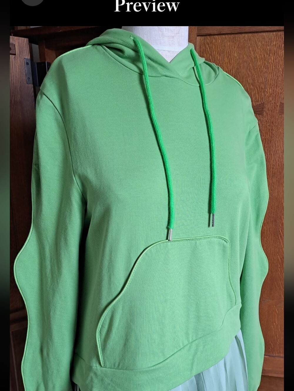 Kelly Obi New York NWT Green Hooded Pleated Chiffon Layered Dress M - Picture 3 of 12